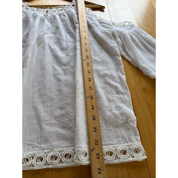 “Miss Love White Cold Shoulder Blouse Small Crochet Trim Boho Festival Top” - Picture 7 of 11